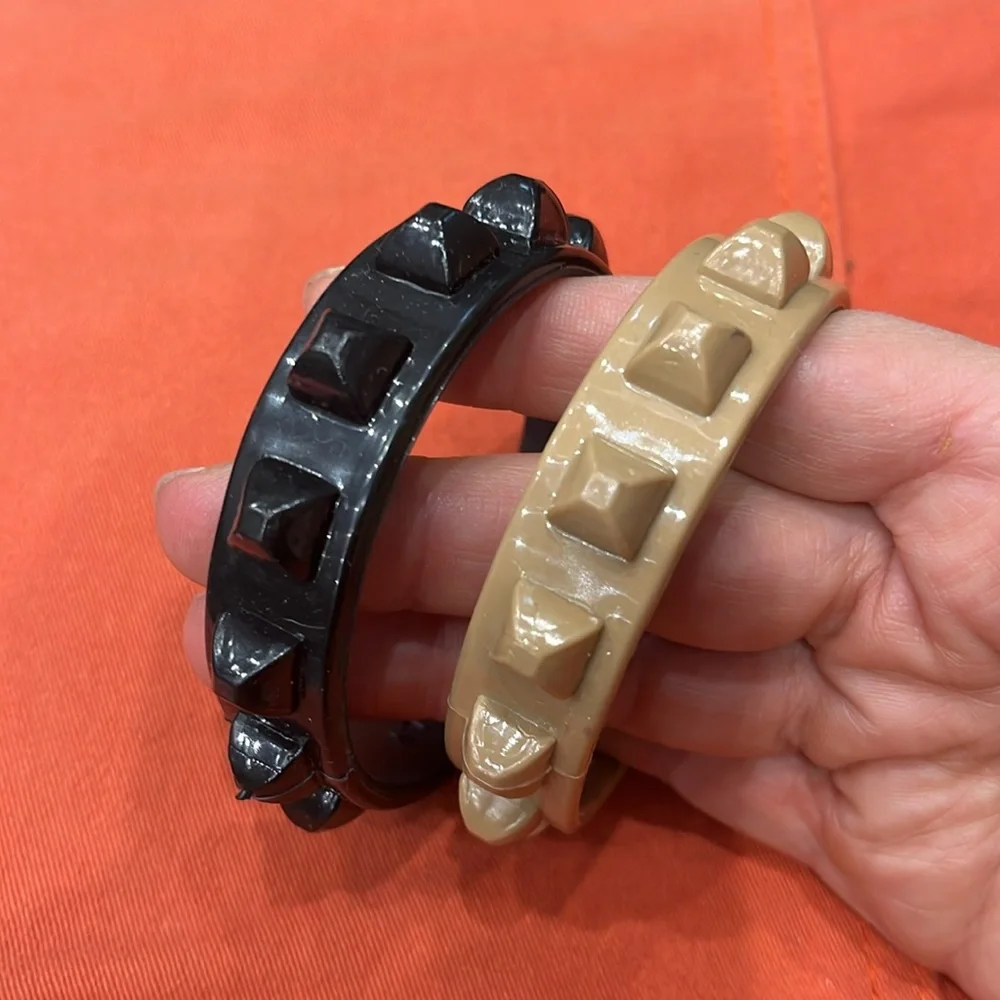 Carmen Sol | Borchia Set of 2 Bracelets Tan and Black Medium Made in Italy - Picture 2 of 4